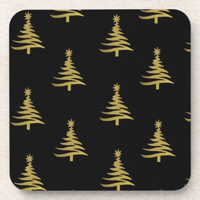 Dessous-de-verre Arbres de Noël en or sur noir (Devant)
