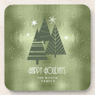 Dessous-de-verre Arbres de Noël et flocons de neige Green ID863