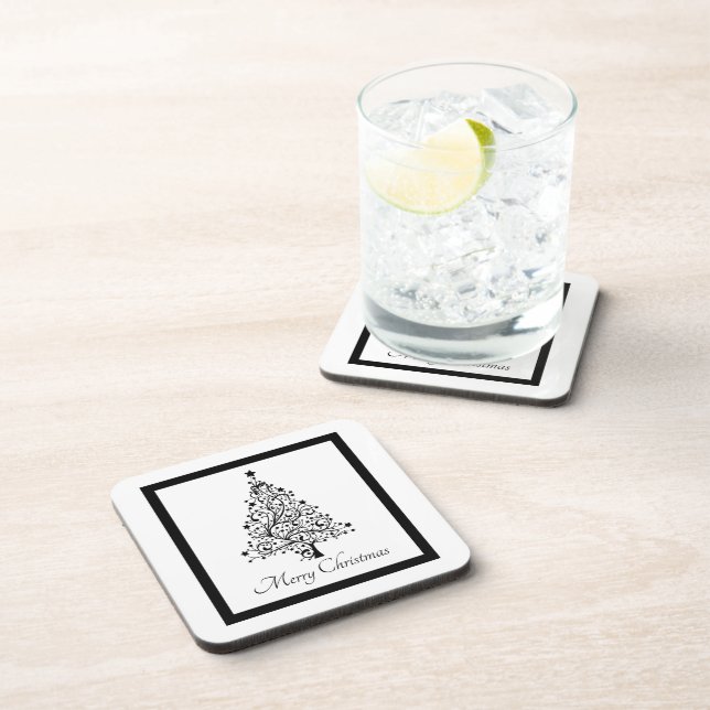 Dessous-de-verre Arbres de Noël minimalistes noirs et blancs (Côté Droit)