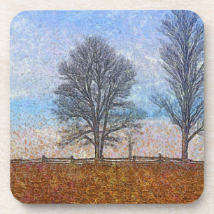 Dessous-de-verre Arbres d'hiver et clôtures agricoles