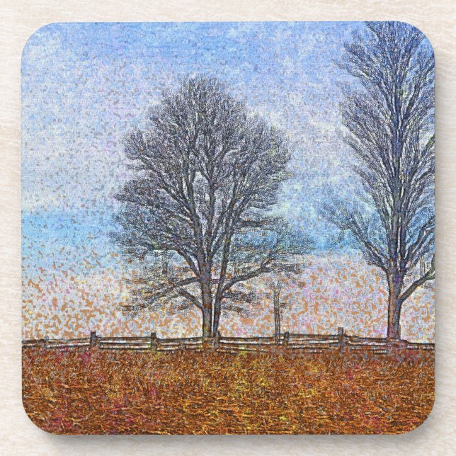 Dessous-de-verre Arbres d'hiver et clôtures agricoles (Devant)
