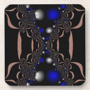 Dessous-de-verre Argent et orbes bleues sur noir