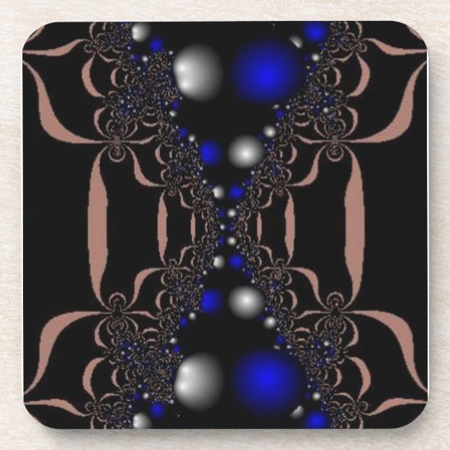 Dessous-de-verre Argent et orbes bleues sur noir (Devant)
