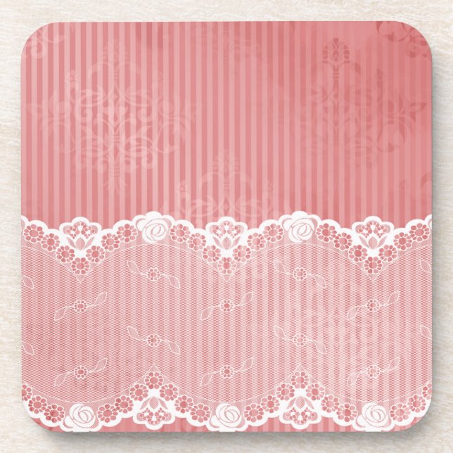 Dessous-de-verre Arrière - plan rose et blanc avec la dentelle (Devant)