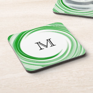 Dessous-de-verre Art abstrait de tourbillon vert Monogram