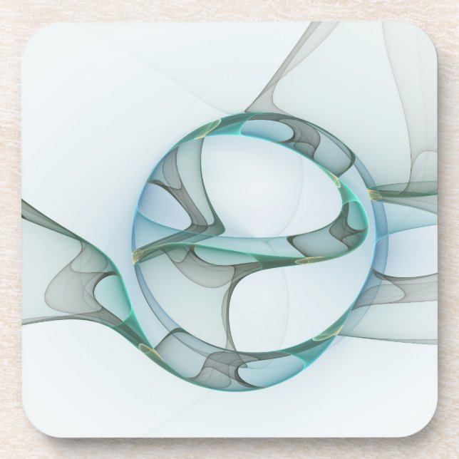 Dessous-de-verre Art Abstrait moderne Fractal Bleu Turquoise Gris (Devant)
