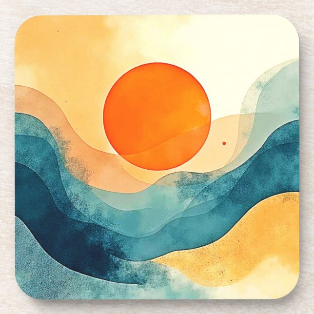 Dessous-de-verre Art Abstrait Sunset Waves (Devant)