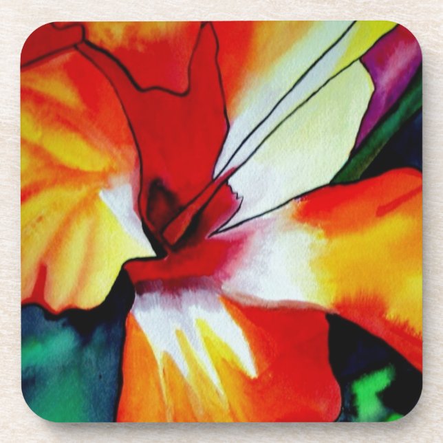 Dessous-de-verre Art aquarelle de fleur tropicale d'hibiscus orange (Devant)