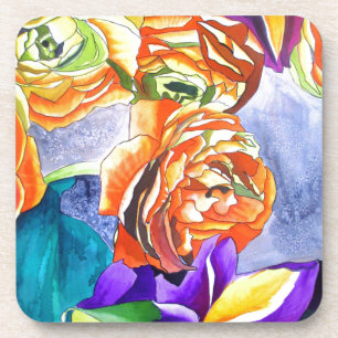 Dessous-de-verre Art aquarelle de renoncules et d'iris