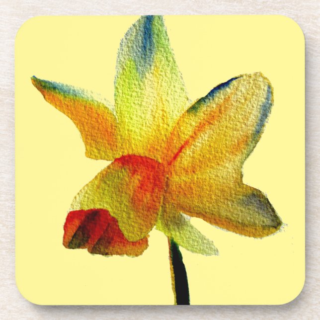 Dessous-de-verre Art aquarelle Fleur de printemps Jonquille jaune (Devant)