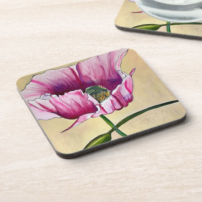 Dessous-de-verre Art de fleur de pavot rose aquarelle (Côté gauche)