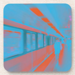 Dessous-de-verre Art de la femme parisienne dans le métro en bleu o