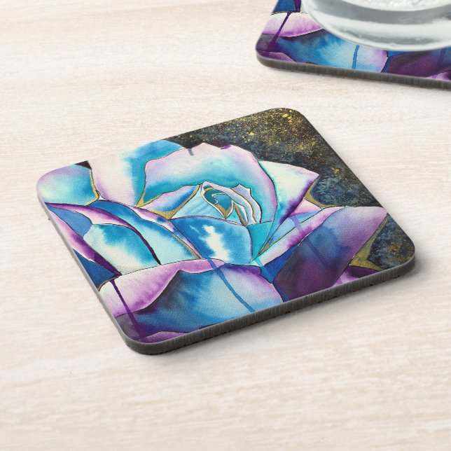 Dessous-de-verre Art de rose aquarelle gothique violet bleu (Côté gauche)
