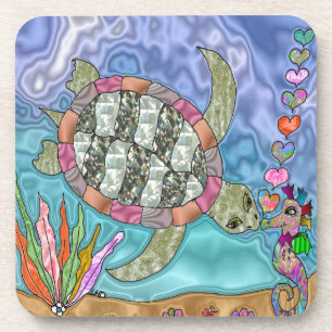 Dessous-de-verre Art de tortue marine hippocampe psychédélique