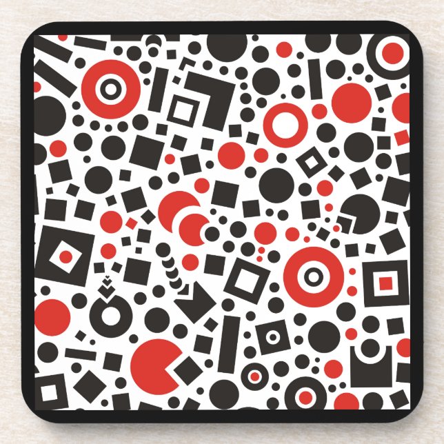 Dessous-de-verre Art Déco rétro Design géométrique rouge et noir le (Devant)