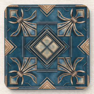 Dessous-de-verre Art Déco vintage Fleur de lis - Bleu et or