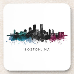 Dessous-de-verre Art du Massachusetts Aquarelle de la skyline de