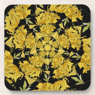 Dessous-de-verre Art fractal azaléen jaune et noir