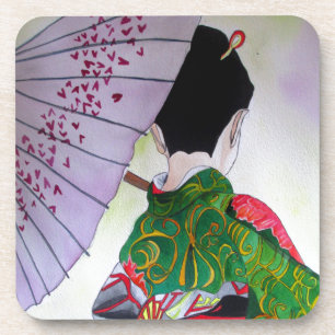 Dessous-de-verre Art japonais Geisha avec kimono et parapluie