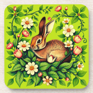 Dessous-de-verre Art Nouveau Lapin sauvage et fleurs