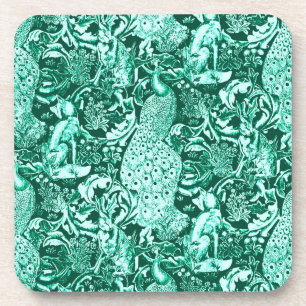 Dessous-de-verre Art Nouveau Peacock Print, Turquoise et Aqua
