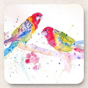 Dessous-de-verre Art perroquet peinture aquarelle Aqua Turquoise