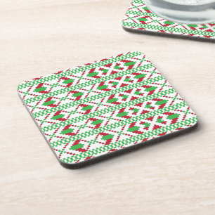 Dessous-de-verre Art populaire ethnique letton vert et rouge tribal
