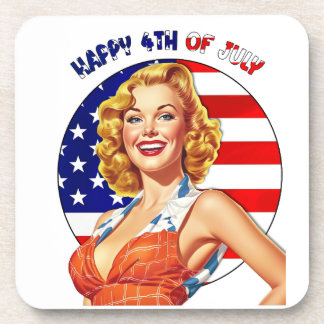Dessous-de-verre Art Rétro Fille Pin-Up Joyeux 4 Juillet