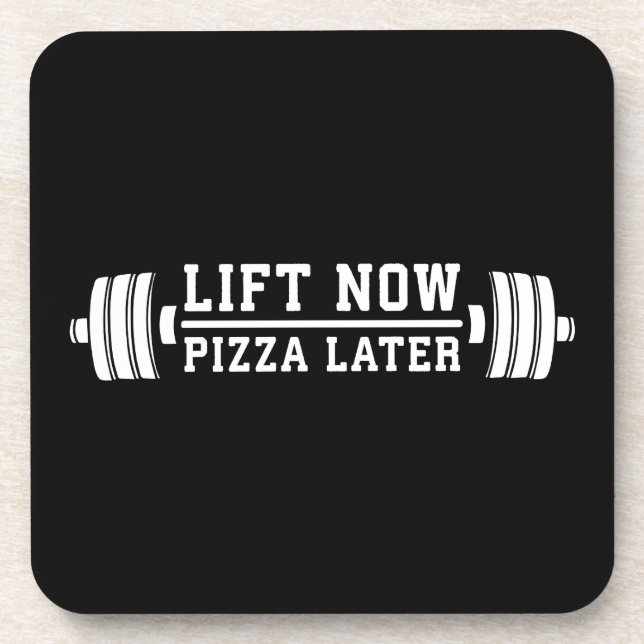 Dessous-de-verre Ascenseur Maintenant, Pizza Plus Tard, Barbell - F (Devant)