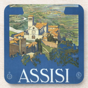 Dessous-de-verre Assisi Italie Art de Voyage Rétro Basilique France