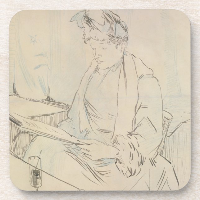 Dessous-de-verre Au café (crayon et encre sur le papier) (Devant)