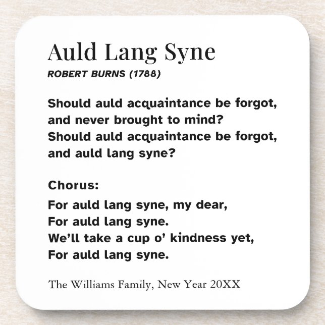 Dessous-de-verre Auld Lang Syne Lyrics New Year's Eve Personalized (Devant)