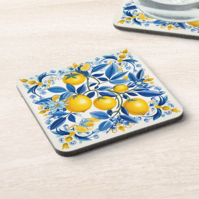 Dessous-de-verre 💛 Azulejos bleu et jaune 💙 citrons (Côté gauche)