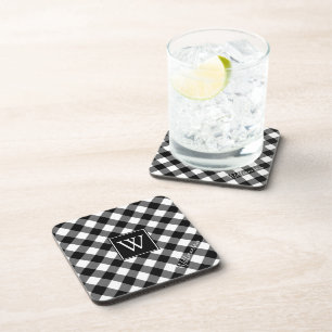 Dessous-de-verre B&W Buffalo Check Plaid Monogramme (nom facultatif