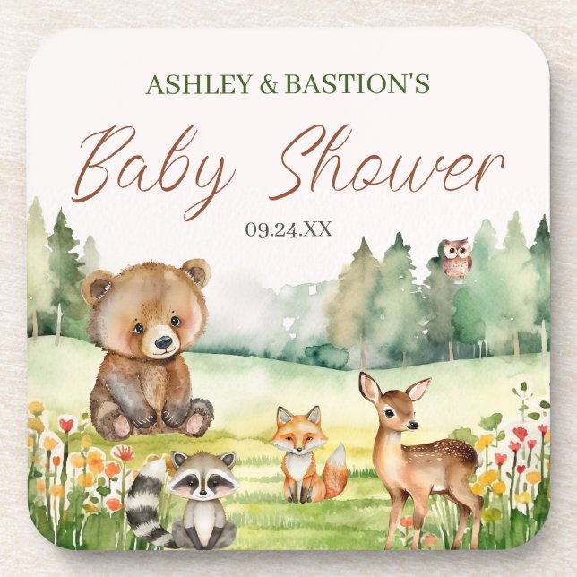 Dessous-de-verre Baby shower animal blanc neutre mignon (Devant)