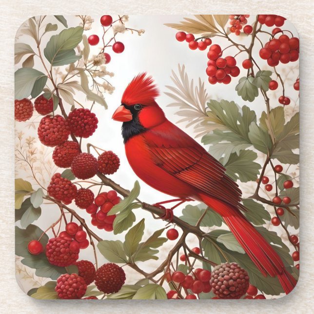Dessous-de-verre Baies rouges d'oiseaux du Cardinal Nord (Devant)