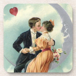 Dessous-de-verre Baiser victorien vintage sur une lune de croissant