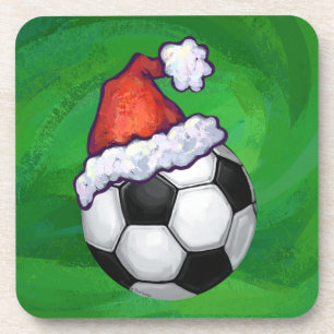 Dessous-de-verre Bal de football Santa Chapeau sur Vert