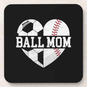 Dessous-de-verre Ball Maman Chemise Coeur Funny Baseball Soccer Mam