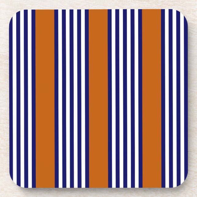 Dessous-de-verre Bandes bleu marine et blanc avec orange brûlé (Devant)