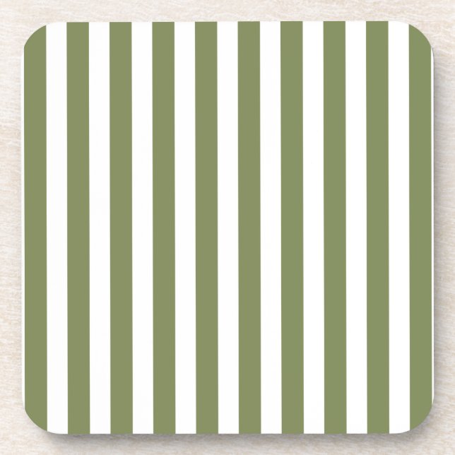 Dessous-de-verre Bandes de bonbons vert olive et blanc (Devant)