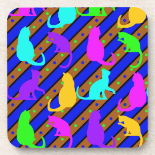 Dessous-de-verre Bandes de chats colorés et art animal à petits poi