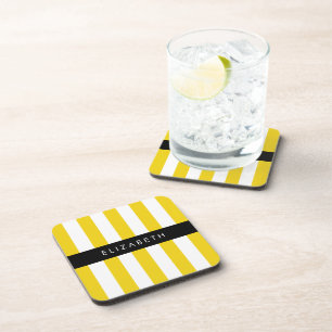 Dessous-de-verre Bandes Jaunes, Motif Gratté, Lignes, Votre Nom