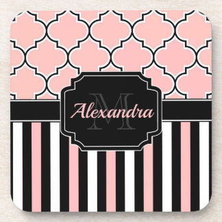 Dessous-de-verre Bandes roses & Quatrefoil