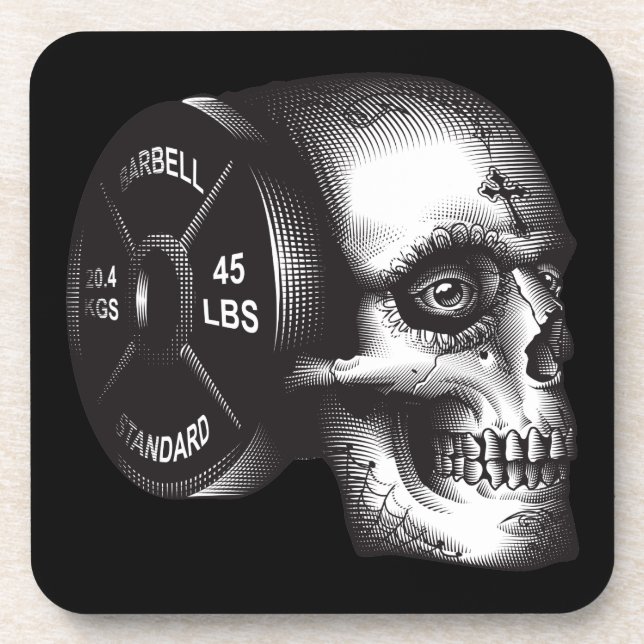 Dessous-de-verre Barbell Plaque et crâne - entraînement Gym Motivat (Devant)