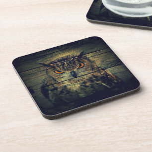 Dessous-de-verre Barn Wood Gothique oiseau sauvage Éffrayant chouet