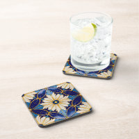 Barware Art Déco Floral Bleu Profond Or