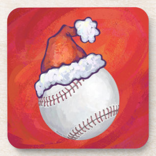 Dessous-de-verre Baseball avec Santa Hat sur Rouge