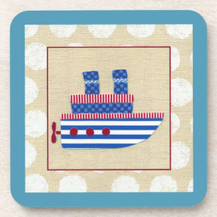 Dessous-de-verre Bateau à vapeur avec hélice et cheminées bleues