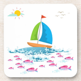 Dessous-de-verre Bateau à voile et poisson rouge